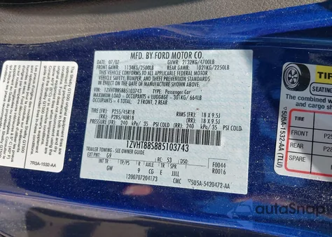 2008 Ford Shelby Gt500 from USA, damaged, VIN 1ZVHT88S885103743